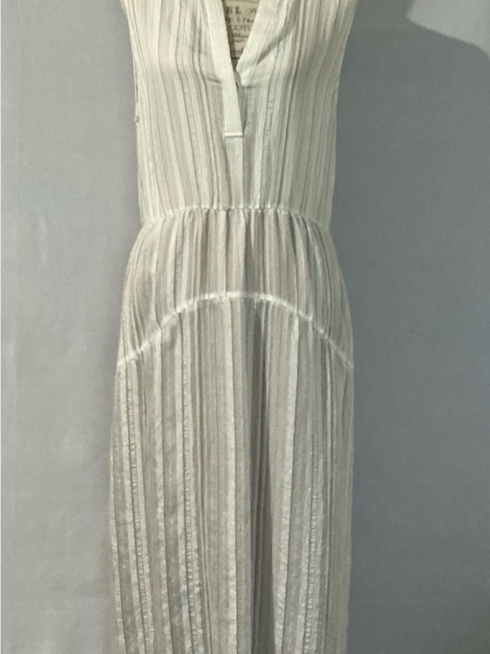 Vince Drapey Stripe Tiered Midi Dress Optic White Black Very Classy Size 10